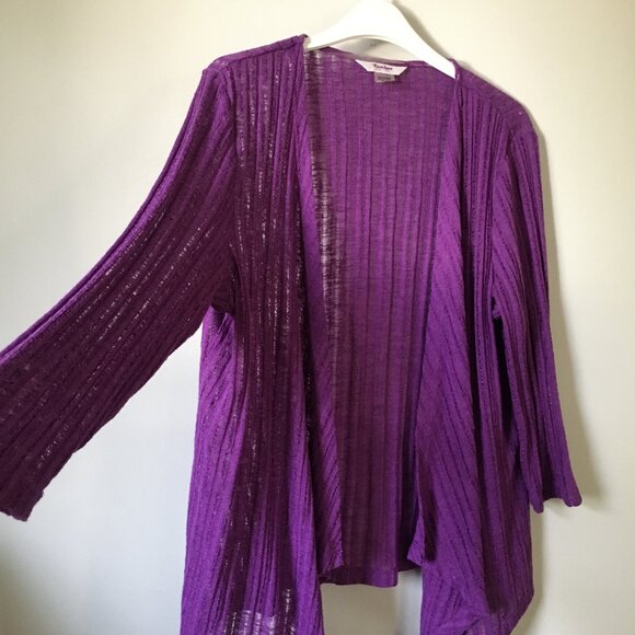 Purple Ribbed Mesh Knit Open Waterfall Cardigan - Picture 3 of 11